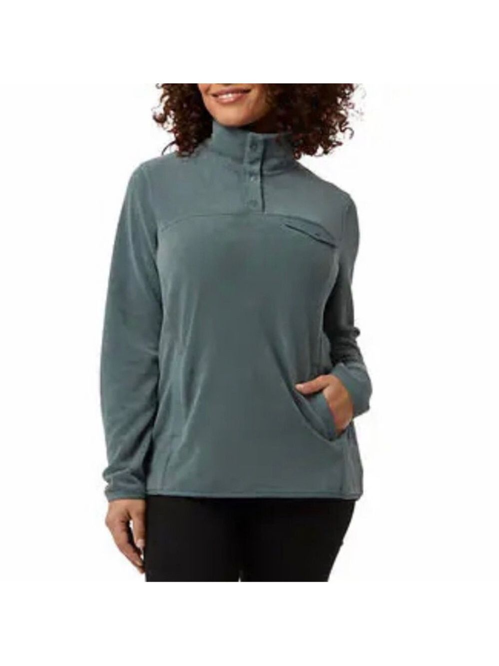 NWT 32 Degrees Deep Green fleece pullover with snaps. Small.